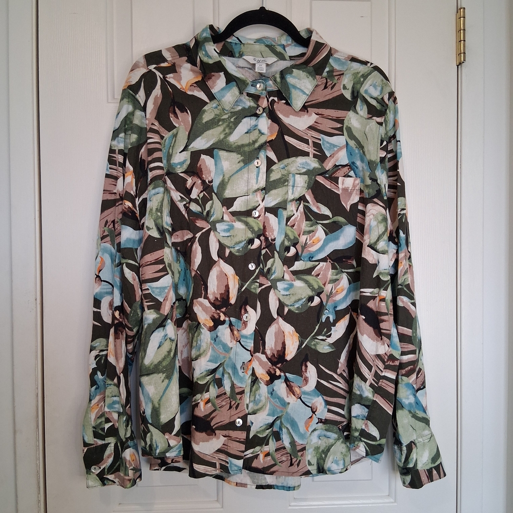C by One Tropical Floral Linen Blend Button Up Shirt Size 2X - Picture 12 of 12